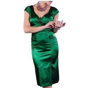 Stop Staring! Pinup Emerald Green satin midi dress Size Large